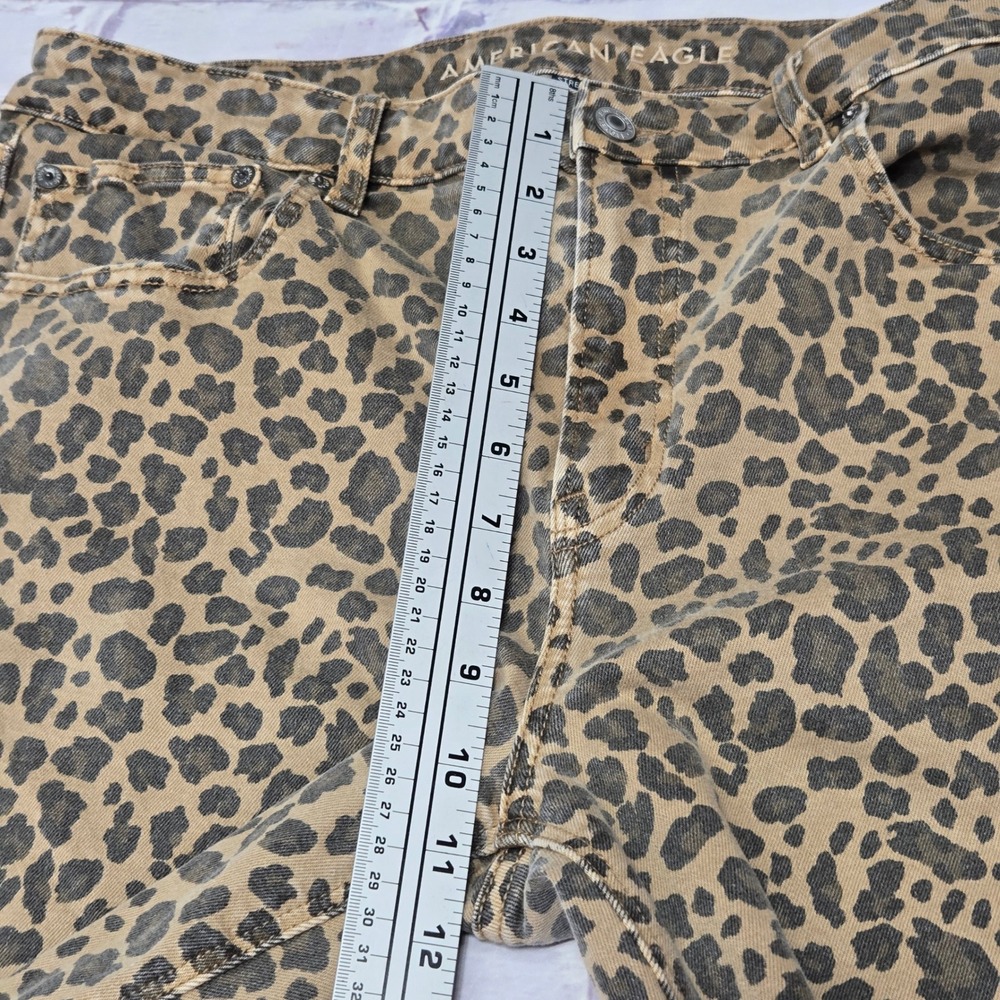 American Eagle Jeans Tan Leopard Wide Leg Animal Print Women Size 12 Regular - Picture 13 of 16